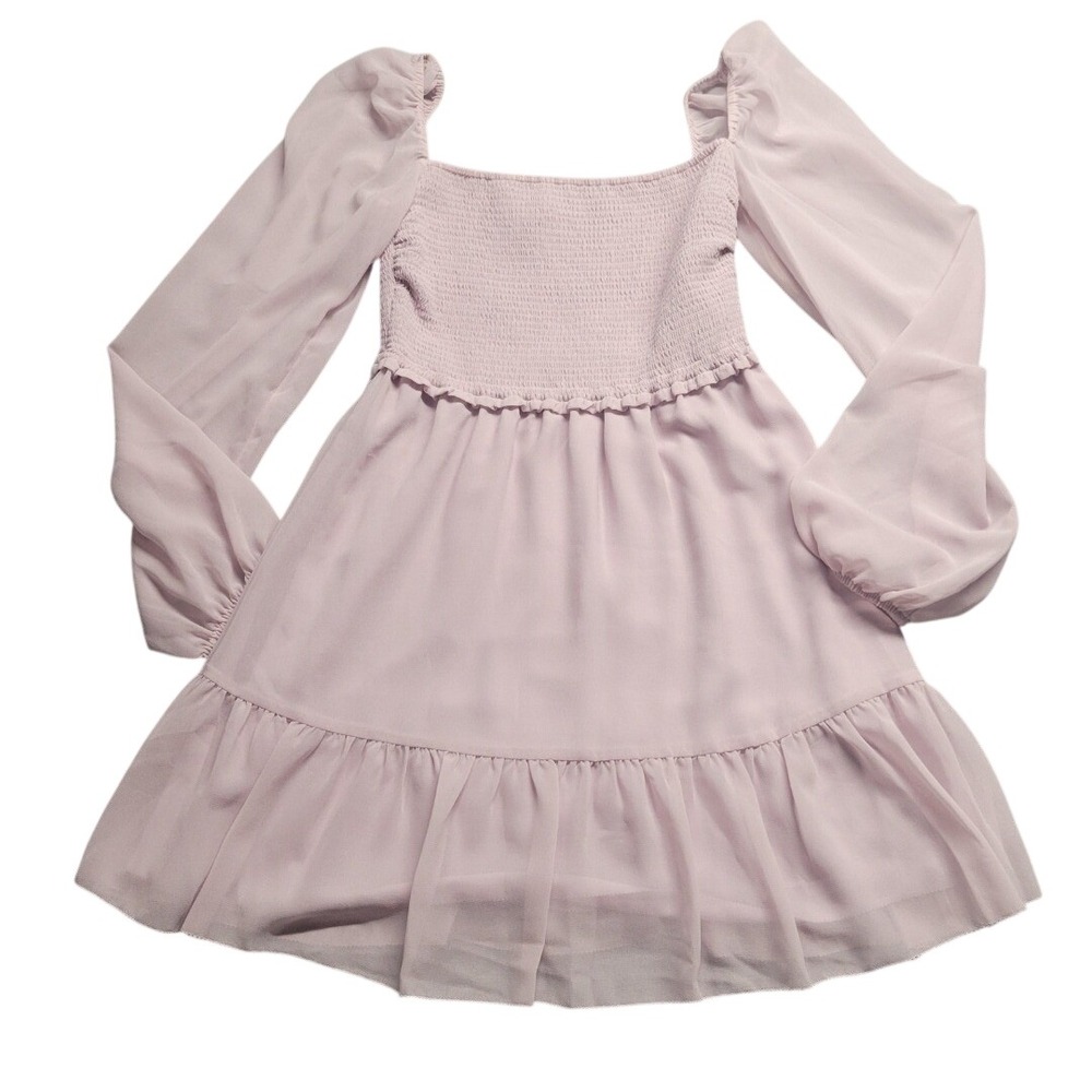 Aritzia Wilfred Pink Smocked Puff Sleeve Tempest Mini Dress Square Neck Size XS‎